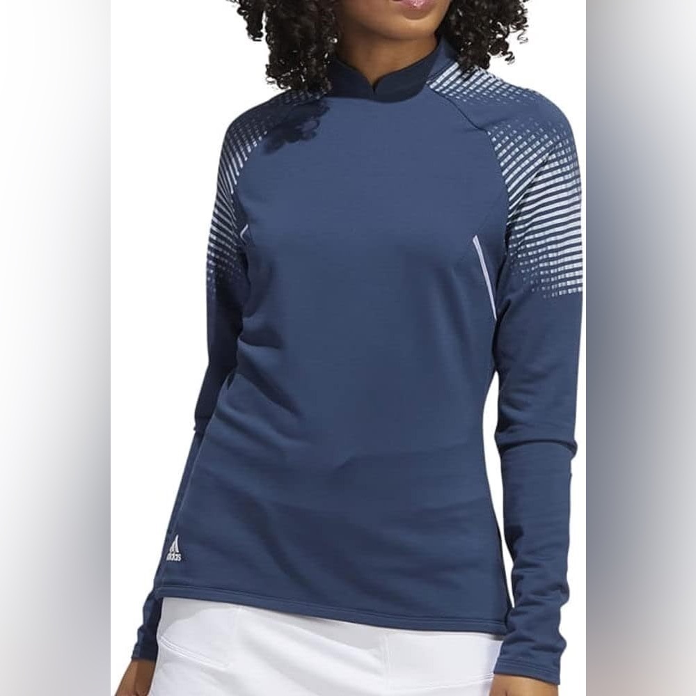 NEW Adidas COLD.RDY Blue Fitted Mock Neck Long Sleeve Golf Athletic Shirt